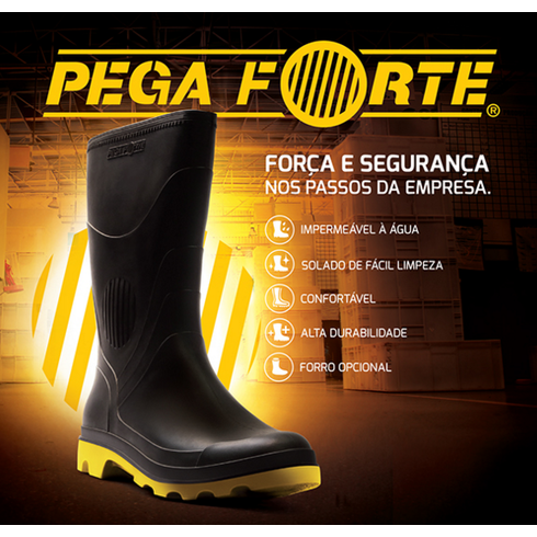 Pega Forte Epi Botas De Borracha Bota PVC Preto/Amarelo Cano Médio