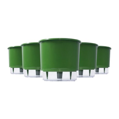 kit 5 vasos auto irrigaveis raiz verde escuro