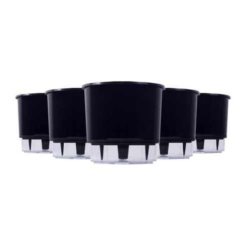 kit 5 vasos auto irrigaveis raiz preto