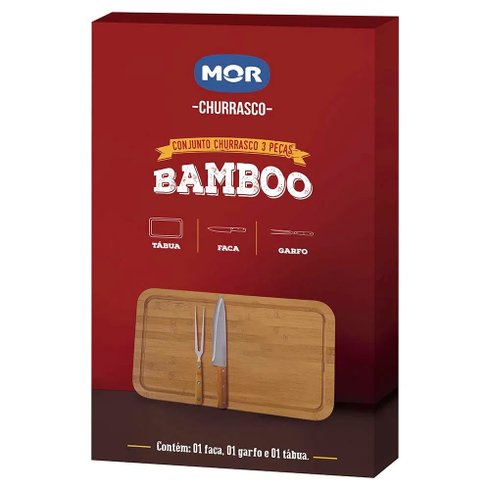 conjunto churrasco bamboo mor faca garfo caixa