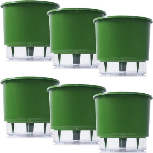 kit 6 vasos raiz autoirrigavel medio verde escuro