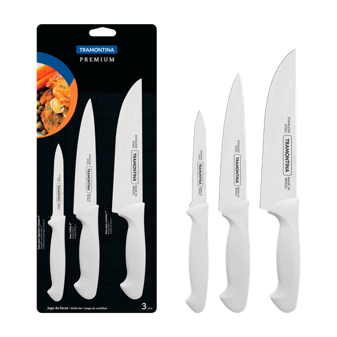 jogo facas cabo branco polipropileno 3pcs tramontina
