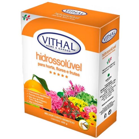 fertilizante hidrossoluvel para hortas flore frutas vithal 400g