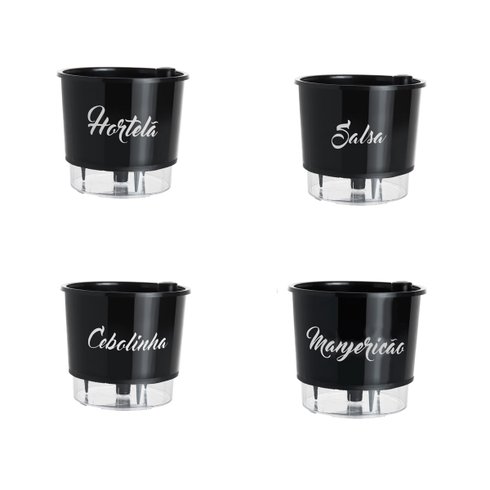 kit gourmet 4 vasos hortela manjericao salsa cebolinha