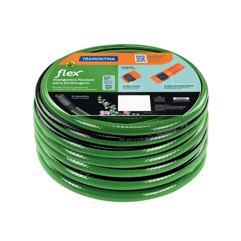 mangueira FLEX para jardim verde com faixa preta em PVC 4 camadas tramontina 10m