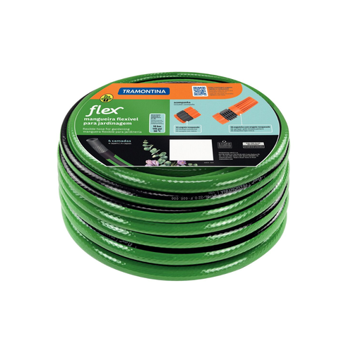 mangueira FLEX para jardim verde com faixa preta em PVC 4 camadas tramontina 15m