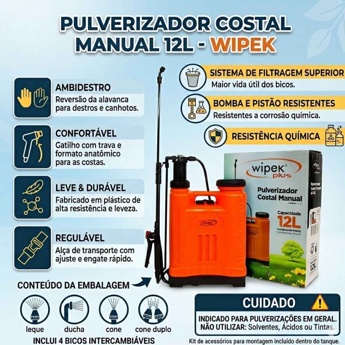 Pulverizador Costal LARANJA PLUS Wipek 12 Litros