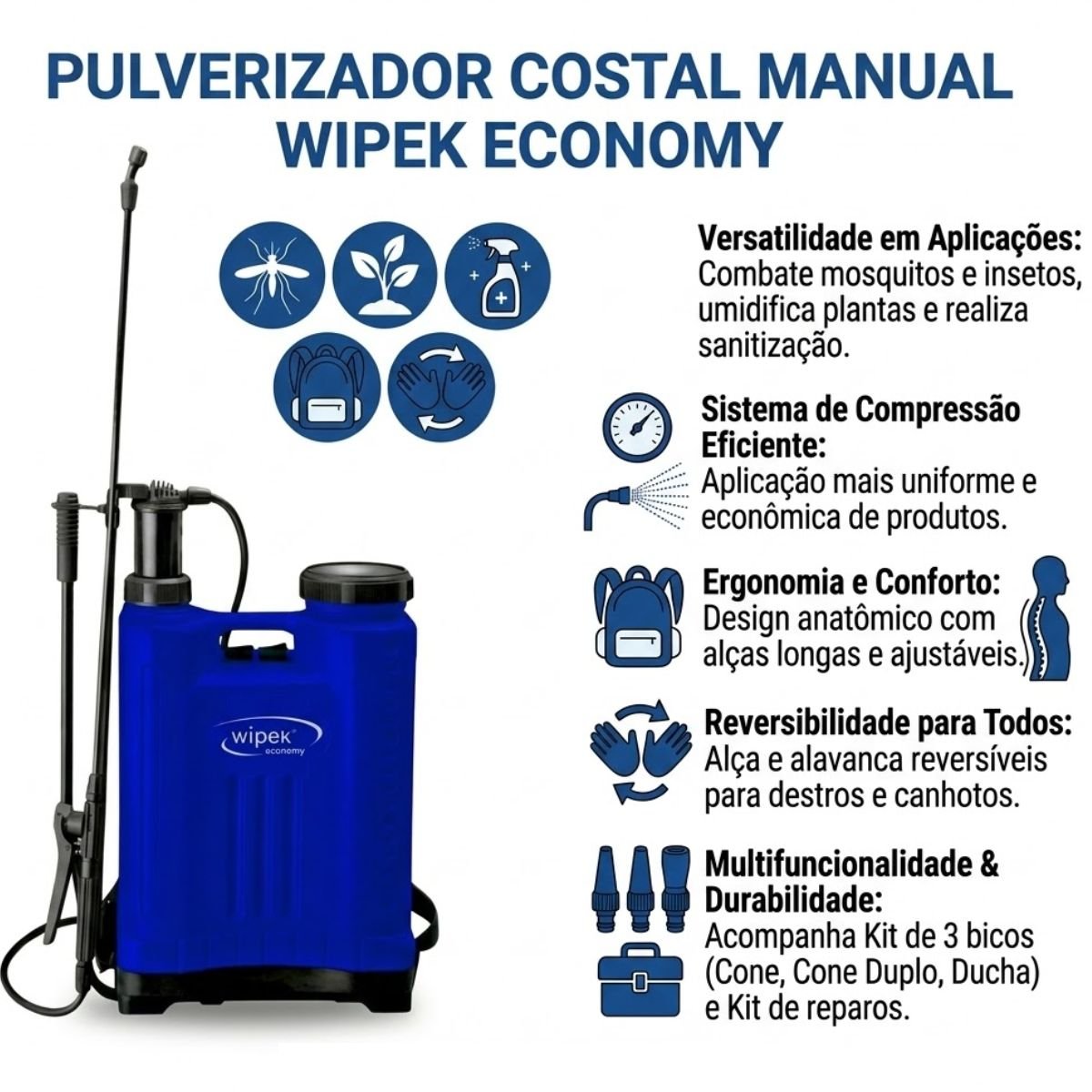 Pulverizador Costal Manual ECONOMY AZUL Wipek - 20 Litros