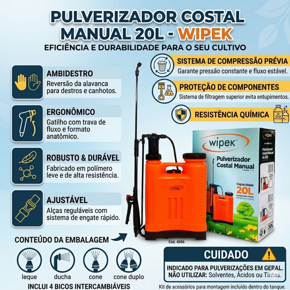 Pulverizador Costal Manual LARANJA Wipek 20 Litros