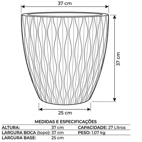 vaso de polietileno infinity redondo 37 nutriplan cor areia medidas