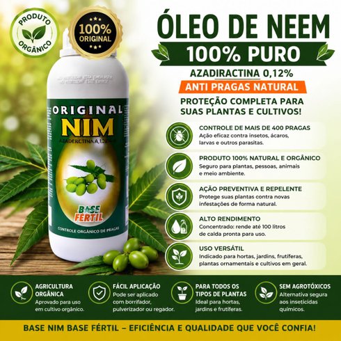 oleo de neem 100 puro azadiractina 0 12 base nim base fertil 1 litro info