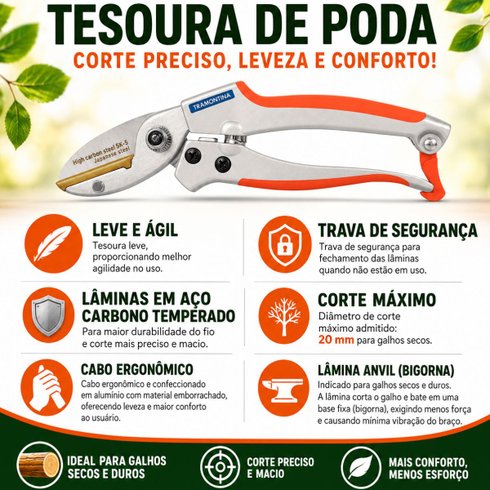 tesoura de poda profissional metalica anvil com cabo emborrachado info